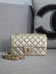 Chanel 22P 2022 Pre Spring/Summer Collection Gold Lambskin Antique GHW Mini Rectangular Flap Bag